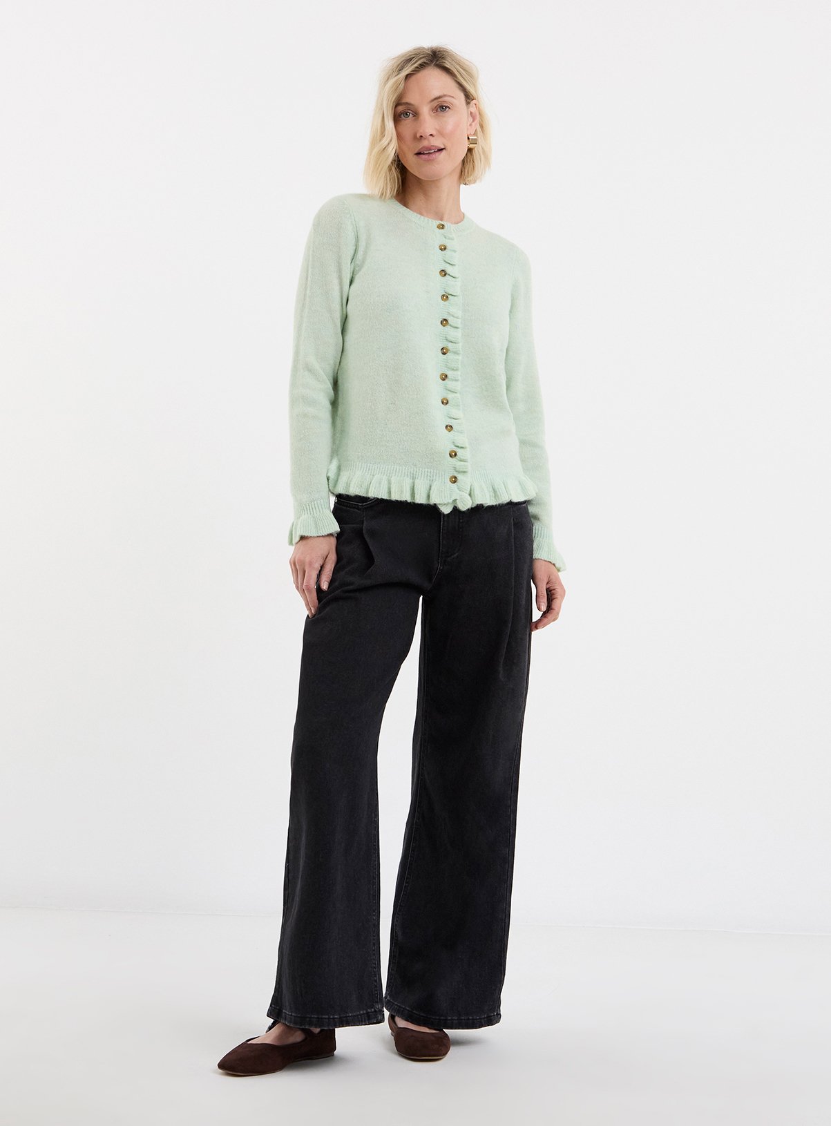 JD WILLIAMS Frill Knit Cardigan Light Green 32-34 - Image 3 thumbnail